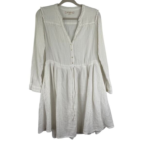 Xirena White Gauze Fit & Flare Minimalist Peasant Dress Size Small 100% Cotton - Picture 1 of 15